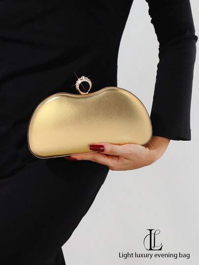 Bolso de mano tipo clutch dorado para fiesta de noche, bolso de mano con forma de anillo decorado con rhinestones de lujo para mujer, elegante bolso de vestido de noche brillante, adecuado para bodas románticas, fiestas, regalos festivos, bailes, reuniones, regalos para mujeres, billetera, bolsa de cosméticos