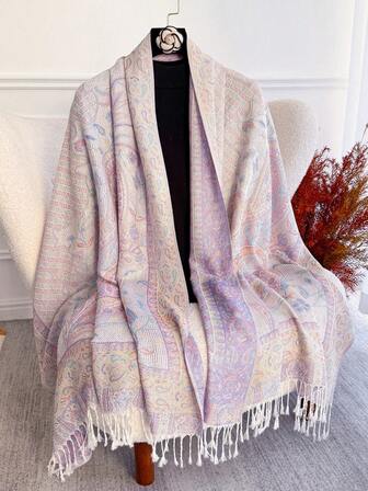 1pc Women's Vintage Jacquard Paisley Bohemian Style Long Scarf, Suitable For Daily Wear, Travel, Autumn/Winter, New Year Gift, And Dress Matching