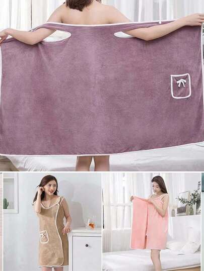 1pc Women Bath Towels(SIZE:80cm*135cm), Girls Wearable Fast Drying Bathing Beach Spa Bathrobes Wash Clothing, Shower Bath And Gym Towel,Super Soft Coral Fleece Bath Towel With Pockets,Women's Bath Towel Set, Wearable Bath Towel With Pocket