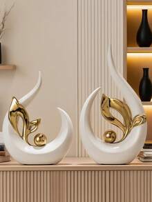 1pc Platinum Home Decor Features Ceramic Statue Abstract Sculpture Center Ornament Mid-Century Modern Dining Table Coffee Table Decor Living Room Tabletop Shelf Dining Room Kitchen, Modern Home Decor For Living Room