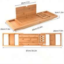 1 szt. Rozsuwana tacka do wanny z bambusa, rozszerzalna półka do przechowywania w wannie, antypoślizgowa tacka do przechowywania, uchwyt do kąpieli dla telefonów komórkowych i notebooków, przechowywanie akcesoriów kąpielowych, akcesoria łazienkowe, akcesoria do wanny, przechowywanie i organizacja w łazience