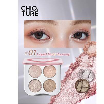 CHIOTURE Bảng phấn mắt lấp lánh bốn màu với những gợn sóng lấp lánh như kim cương nghiền nát, nhũ bám tốt và lâu trôi, sắc tố cao, dễ thoa, lý tưởng cho Halloween và các sự kiện buổi tối