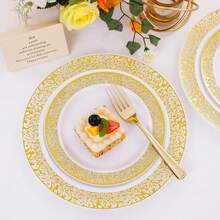 150/75/50/25/7pcs Set Gold Hollow Plates And Gold Cutlery Dinnerware Set, Salad Plates, Flatware, 10.25 Inch And 7.5 Inch Serving Trays, Suitable For Holiday Gatherings, Family Parties, Outdoor, Weddings, Restaurants