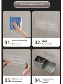 1set Toilet Brush With Holder, Wall-Mounted Long Handle Toilet Cleaning Brush, Flexible Toilet Brush, Reaching All Corners, Bathroom Cleaning Brush, Hotel Cleaning Supplies Bathroom Decor Fall Decor Bathroom Accessaries Bathroom Tools - Grey - View 9