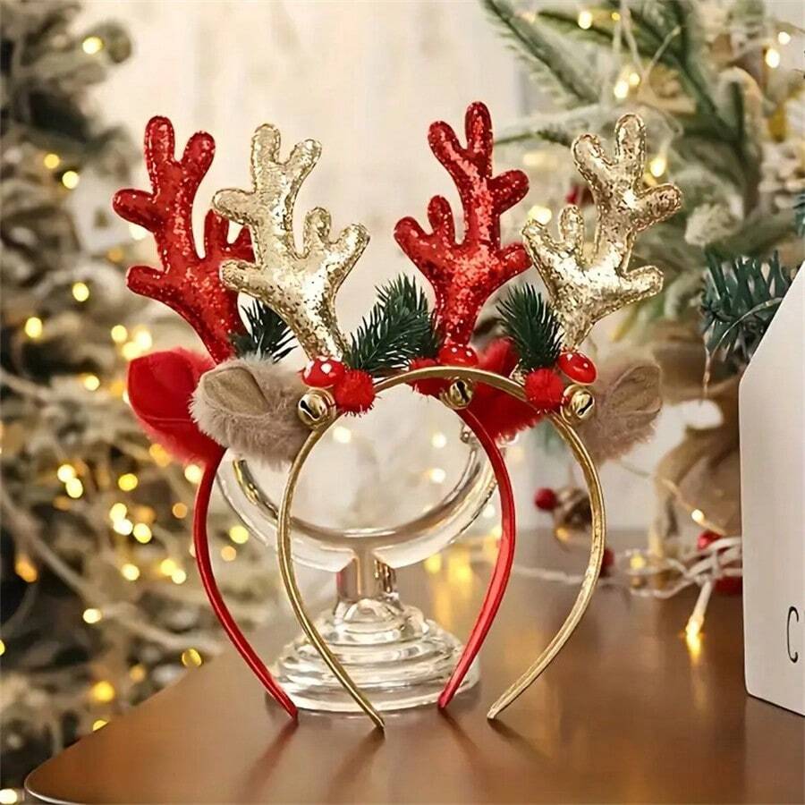 1 Peça Suprimentos de Natal, Clipe de Chifre de Rena Brilhante, Acessório de Cabelo para Festa, Decoração para Criar Atmosfera Festiva, Tiara, Faixa de Cabelo, Arco de Cabelo