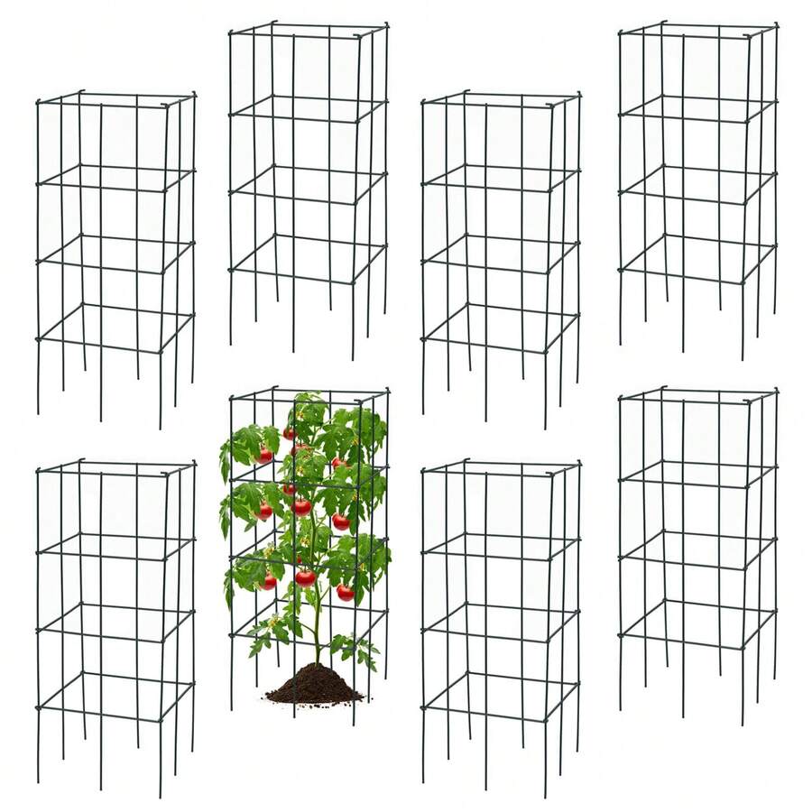 8 Pack Tomato Cages Garden Cages Stakes Plant Trellis 16'' X 16'' X 39'' - Màu xanh lá cây đậm - Xem 1