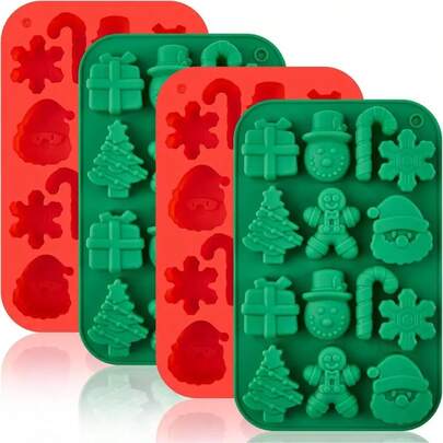 1 peça Moldes de chocolate de Natal, moldes de doces de silicone Papai Noel, árvore de Natal, boneco de neve, homem-biscoito, moldes de cozimento para geleias, doces, cubos de gelo, cera derretida, sabonetes, velas, decorações de Natal, pijamas de Natal, presentes de Natal, decoração de Natal
