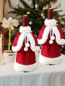 1 pieza Funda de botella de vestido de terciopelo navideño, Decoración creativa de botella de vino tinto navideño, Adecuado para decoración navideña, decoración de vacaciones, decoración de fiestas, Decoraciones navideñas, Pijamas navideños, Regalos navideños, Decoración navideña - Multicolor - Ver 1