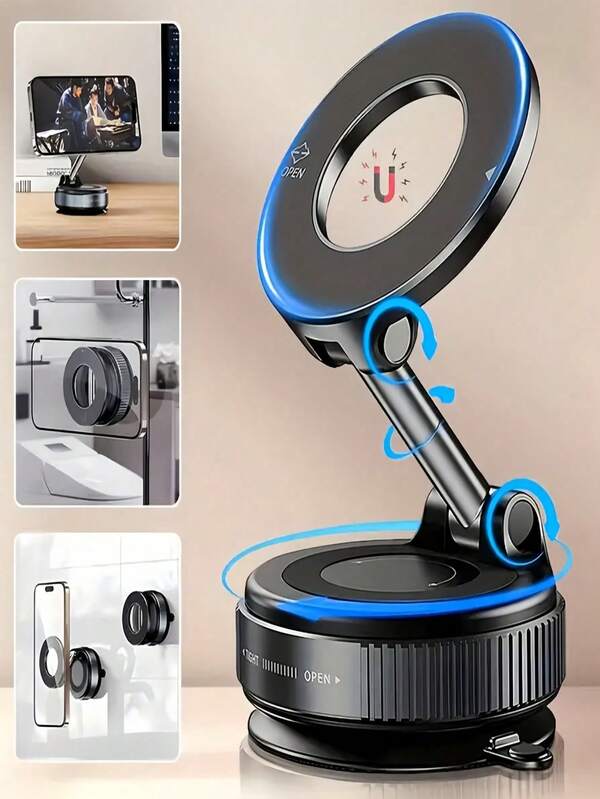 1pc N52 Super Strong Magnetic Phone Holder, Multi-Functional 360° Rotatable Foldable Magnetic Phone Stand, Suitable For Car, Business Trip, Travel Photography, Yoga, Home Streaming, Desk, Airplane, Cruise, Compatible With All Phones, Includes Magnetic Ring, Magnetic Pad, And Instructions (Multiple Models And Colors Available)