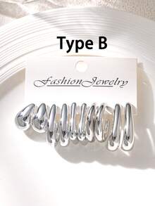 1/5/10 Pairs Women's Thick Silver Chain Twisted Open Hoop Earrings Set, Unique Geometric Shape Stud Earrings, Bohemian Vintage C-Shape Silver Earrings, Jewelry Party Fashion Accessories