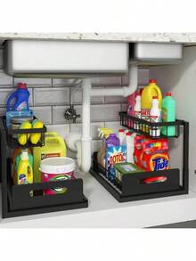 TAIMASI 1/ 2 Pack Under Sink Organizer And Storage, Pull Out Cabinet Organizer Slide Out Sink Shelf Cabinet Storage Shelves, Under Sink Storage For Kitchen Bathroom Cabinet - 黑色 - 查看 9