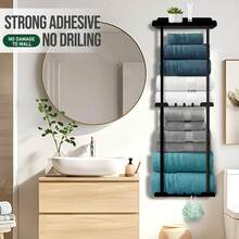 Bathroom Towel Storage Wall Mounted Towel Rack, 3-Layer Bathroom Decor Aesthetic Towel Racks For Bathroom Bath Towel Storage - Black - màu đen - Xem 4