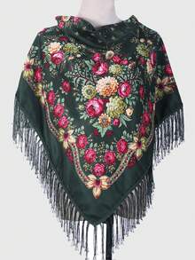 1 pieza Chal multicolor con estampado floral retro tradicional de peonía para mujer, elegante y cálido, adecuado para otoño/invierno, gran regalo para mamá para vestir - Multicolor - Ver 19