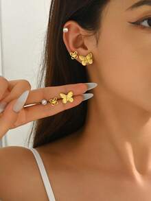 6pcs/Set Elegant Zirconia Small Hoop Earrings, Stainless Steel, Suitable For Daily Wear - Multicolor - View 4