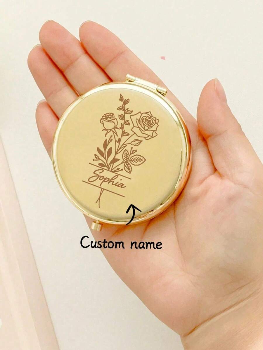 1pc Customizable Personalized Mini Mirror, Bridesmaid Gift, Bridal Wedding Gift, Customized Pocket Mirror, Mother's Day Gift, Back To School Gift, Multifunctional, Decorative, Lettering, Fashion, Modern, Colorful, Cute, Casual, Customized, Personalized, Unique, Ideal Gift For Him, Ideal Gift For Her, Christmas & New Year Gift