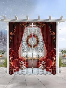 2 pièces Rideaux de tringle à rideaux avec motifs d'arbre de Noël multicolore et boule de Noël rouge, décoration de maison moderne et élégante, convient pour Noël et usage quotidien (poids du tissu 120g), décoration de pièce, décoration de Noël pour la maison