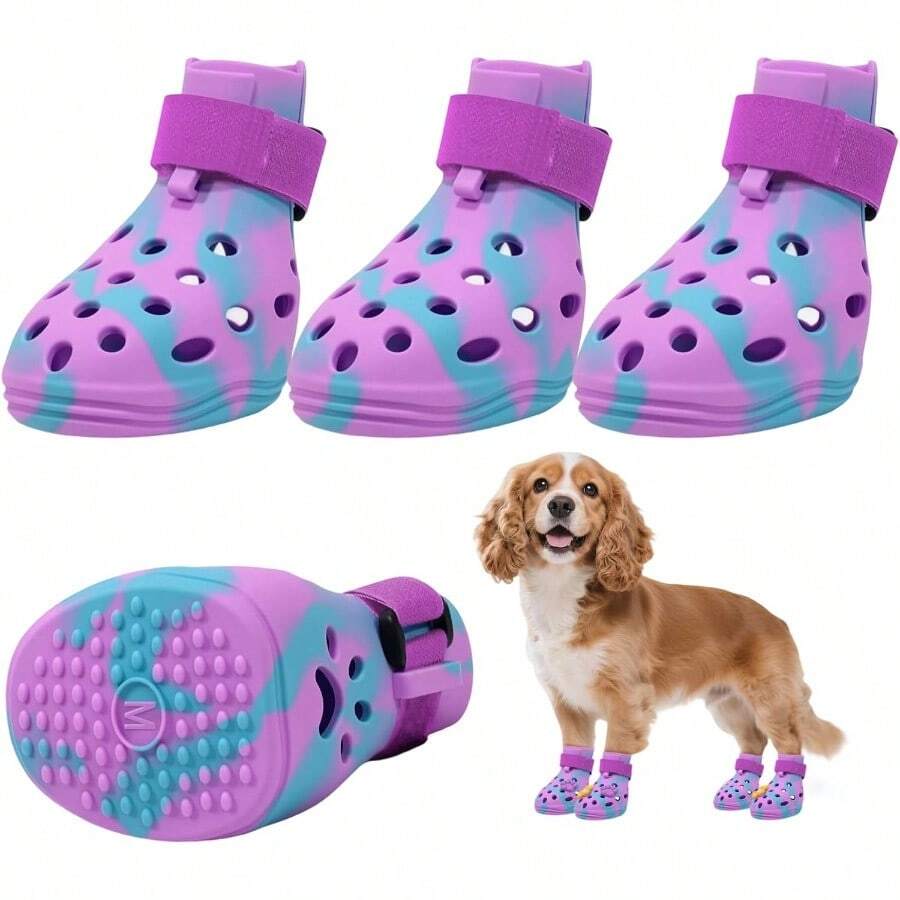 Dog Shoes For Hot Pavement NonSlip Dog Boots For Small Medium Large Dogs Adjustable Straps Paw Protectors Easy On Off Purple M - Màu tím - Xem 1