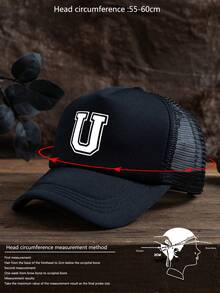 1 件男士 RE 标志印花网眼透气可调节棒球帽，户外运动礼物，适合日常佩戴