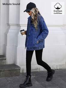 Chaqueta versátil de estilo deportivo casual de moda para mujer, con forro polar y resistente al viento, para primavera, otoño e invierno, en color azul, con estilo estudiantil universitario Y2K