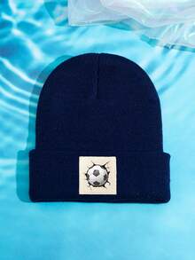 1pc Outdoor Casual Warm & Soft Stretchy Football Pattern Knit Beanie Hat, Suitable For Daily Wear, Great Gift Fall - A - View 7
