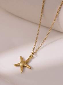 1pc Minimalist Everyday Starfish Pendant Necklace, Stainless Steel Casual Jewelry Necklace For Women