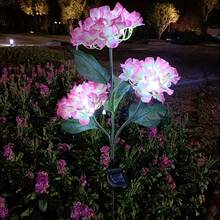 4/2/1pcs Solar Hydrangea Flower Light With 3-Head, Outdoor Courtyard Decoration, LED Simulation Flower Light, For Outdoor Yard Garden Lawn Patio Courtyard Fences Driveway Pathway Decoration, Valentine's Day Gift, Gifts For Mother Or Lovers(Pink, White, Blue, Purple) - 3頭繡球花 - 查看 5