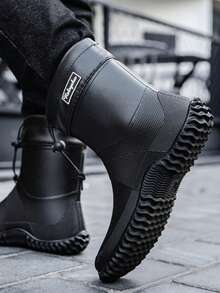 男士时尚防滑雨靴，短款防水鞋，户外钓鱼洗车橡胶靴 - 黑色 - 查看 4