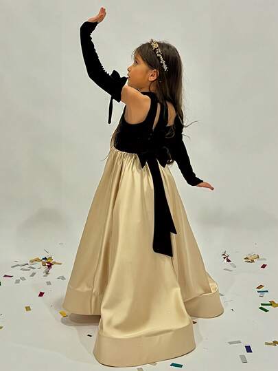 Handgjord pärl- och rosettklänning för ung flicka, elegant grapefruktklänning, prinsessklänning lämplig för flickor, födelsedagsfest, bankett, bal, aftonklänning, blomsterflicka, brudtärneklänning, examen, festtävling, högtidsfirande