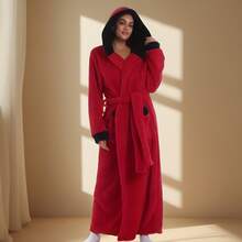 Bata de baño de franela para mujer, bata de dormir con cuello de chal grueso, bata con capucha esponjosa y cálida, bata con capucha de unicolor y mangas largas gruesas para pareja, otoño/invierno