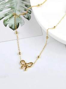 1pc Fashionable Titanium Steel Bow Tie Necklace For Girl, Minimalist Design, Versatile, Delicate Luxury Collarbone Chain