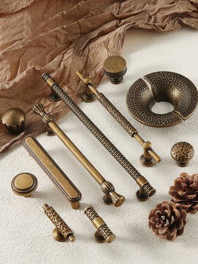 1pc Furniture Handle, T-Shaped/Round/Rectangular/Vintage Minimalist Luxury Bronze Color, Single Hole/Double Hole, Cabinet/Drawer Pull, Includes Installation Screws, Ergonomic Design, Suitable For Living Room, Bedroom, Kitchen, Bathroom Furniture