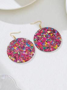 1 Pair Retro Geometric Round Multicolor Glitter Dangle Earrings For Women, Versatile Accessory For Vacation, Party, Gift - Hot Pink - View 5