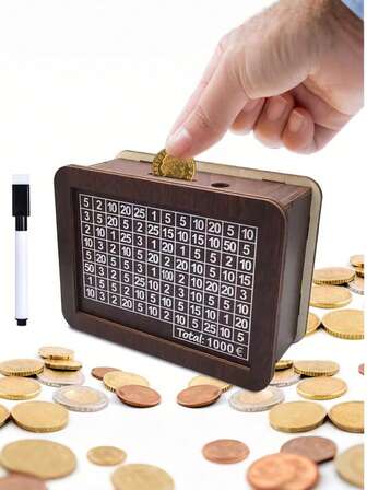 European Style Wooden Savings Safes, Piggy Banks, Cash Savings Challenge Boxes, Wooden Cash Boxes, Cash Savings Boxes, Adult Cash Savings Boxes, Wooden Safes, With A Target Quantity Of Cash Boxes And Cash Gift Products, Decorative Desktop Coin Boxes, Essential For Returning To School. Handmade, Each Batch Has Slight Color Differences, But It Does Not Affect Its Use