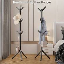 1pc White 9-Hook Floor Standing Coat Rack, Minimalist Single Rod Bedroom Clothes Hanger - No Installation Required, Sturdy Household Clothing/Hat/Bag/Towel Hooks With 360° Rotating Hooks, Free-Standing Coat Rack, Size: 62.3*19.69in, Daily Balanced Garment Hanging - Multicolor - View 2