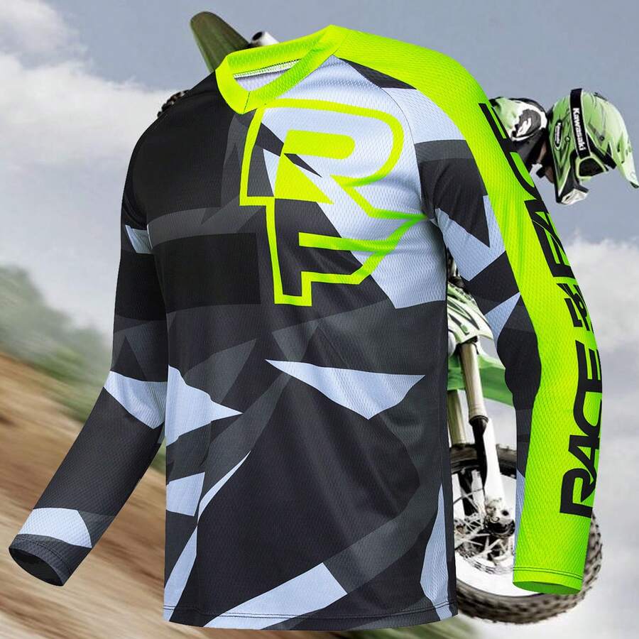 Teleyi 男士户外摩托车、山地自行车、速降自行车T恤、休闲骑行服、山地自行车衬衫、BMX健身T恤 - 黑色 - 查看 1