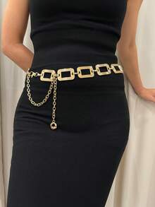 1件女士金色条纹方形身体链，时尚百搭，可搭配连衣裙、裤子和西装，适合日常、晚宴、婚礼、暑期学校、秋季、万圣节等场合。