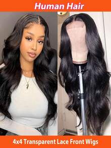 180% 密度 4x4 波浪蕾丝前假发 真人发丝 预拔透明前部无胶假发 真人发丝 含婴儿发 自然发际线 女士假发 万圣节服装 - SNatural - 查看 18