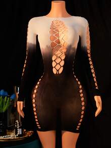 1 件女式性感内衣网眼睡裙娃娃装渐变透视网眼迷你连衣裙睡衣镂空连体衣狂欢装 - 彩色 - 查看 1