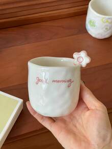 1pc 270ml Cute 3D Floral Ceramic Mug With Handle & Bow Decor, Suitable For Coffee, Latte, Breakfast, Gift