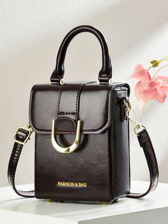 Premium Box Design Women's Handbag, New Versatile Fashion One Shoulder Crossbody Bag (Accessories Not Included), With Compartments, Fashionable & Retro Style, PU Leather, Solid Color, Lightweight & Portable, Metal Decor, Adjustable Strap, Suitable For Business, Commute, Holidays & Travel