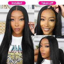 8-34 英寸黑色 200 密度无胶假发直发混合发漂白结升级蕾丝前假发预剪直发含婴儿发 13*4 无胶蕾丝闭合假发适用于女士隐形融化皮肤 - 自然色&黑色系 - 查看 9