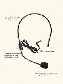 1pc Wired Headset Microphone, Rotatable Headband Microphone, Universal Amplifier Microphone For Voice Assistant, Suitable For Singing, Speeches, Teaching, Tour Guide - No Battery Required