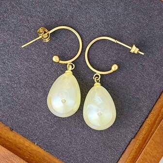 أقراط قطرة الماء مطلية بالذهب عيار 18 قيراط مع خرز مصطنع، خالية من الحساسية، خفيفة الوزن، تصميم أنيق، هدية للحبيبة، عيد الحب، حفلة عيد الميلاد