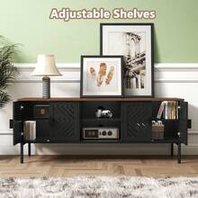 63'' TV Stands For Living Room, TV Console With 2-Layer Shelves, Modern Entertainment Center Television Stands With Storage, Wood Media Cabinet For Bedroom - màu đen - Xem 3
