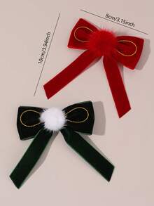 2/8pcs Velvet Hair Bows For Girls Brown Red Hair Clips With Tail Plain Bow Hairpins Vintage Barrettes For Autumn Winter Casual Daily Headpiece Kids Baby Hair Accessories - Multicolor - View 6