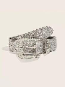 1pc Shining Sequin-Decor Waist Belt, Fashionable For Party, Carnival, Back To School, Christmas, Halloween Daily Wear Summer, School Fall, Autumn, Halloween - Silver - View 10