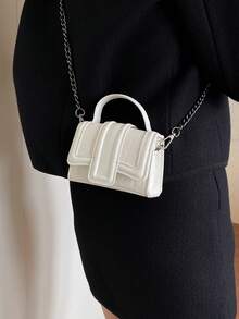 1pc Mini Fashion Crocodile Embossed Handbag With Detachable Shoulder Strap - White - View 11