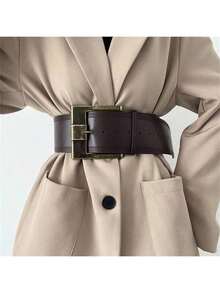 1 Stück braun PU Leder Vintage Stil breite Schnalle Gürtel für Frauen, verstellbare Länge 103-108cm Sommer, Schule, Herbst, Halloween - Braun - Übersicht 12