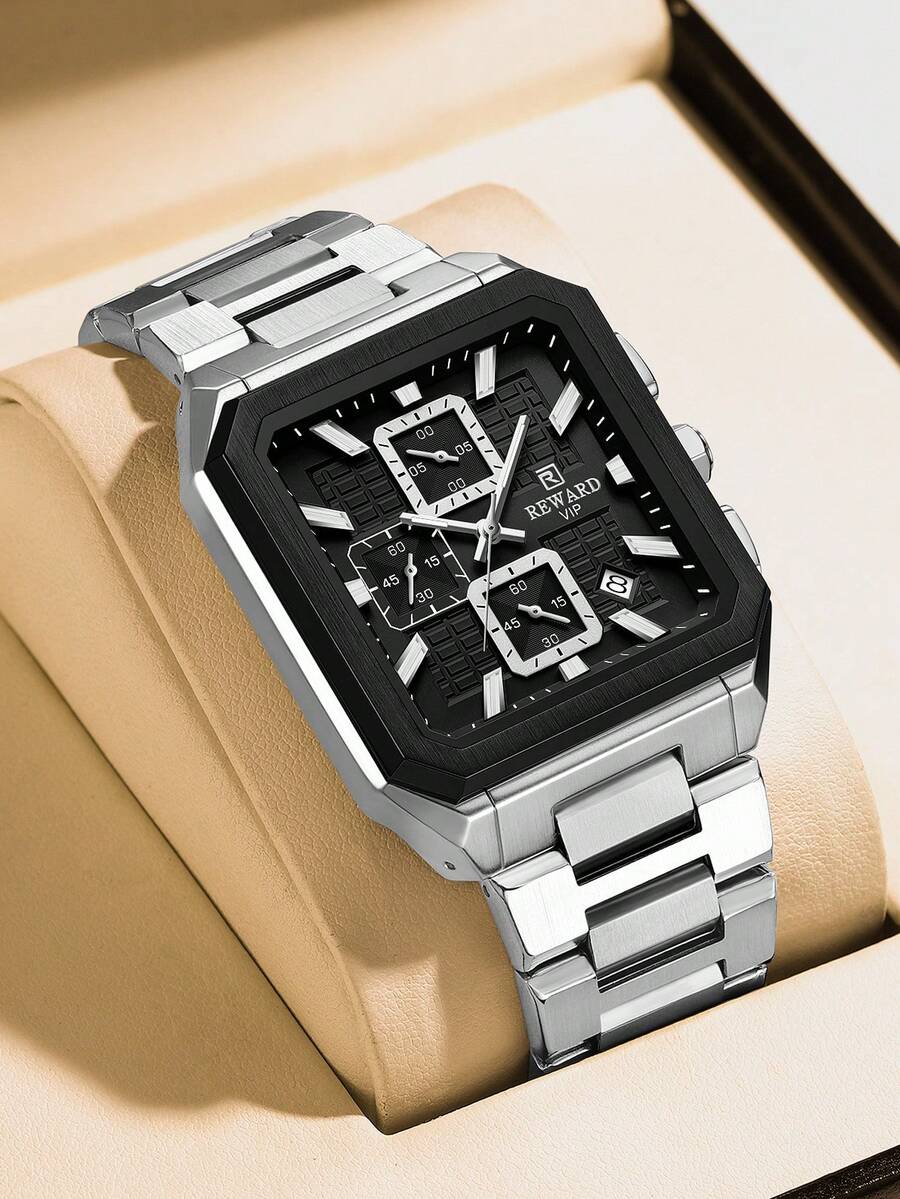 REWARD 男士石英表商务时尚计时日历夜光指针多功能男士腕表高品质礼物经典设计不锈钢表带 - 銀色 - 查看 1