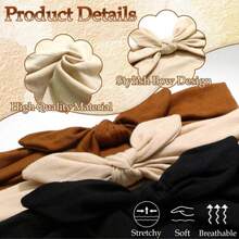 DAZY 1/3/4/6条装女士蝴蝶结兔耳发箍，波西米亚风超宽可爱兔耳打结头巾，圣诞节/秋季/秋冬季发饰，女士弹力纯色蝴蝶结发带，适合健身/瑜伽/运动/户外活动，四季皆宜的纯色休闲发带，女士头巾柔软头巾围巾 - 彩色 - 查看 7